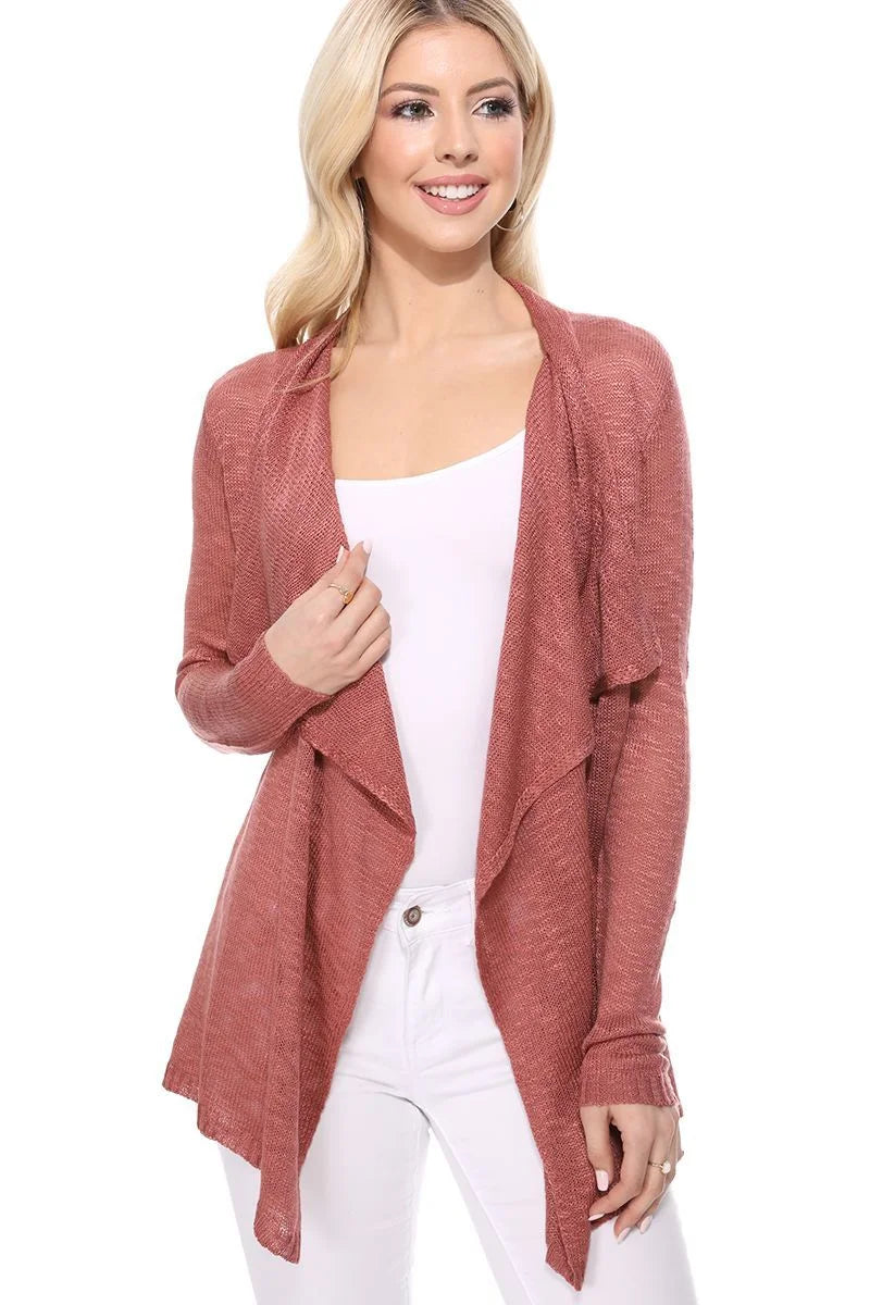 Women's Long Sleeve Sheer Open Front Cardigan Sweater T58219