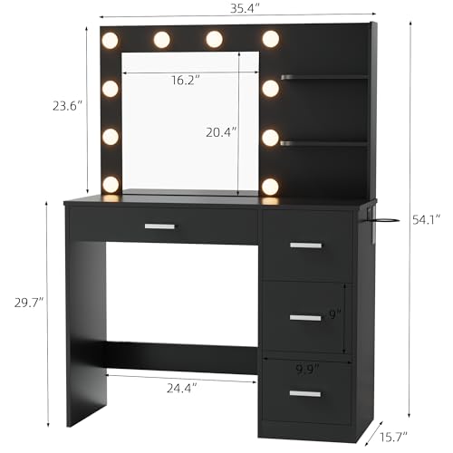 White Vanity Desk with Mirror and 4 Drawers K5309