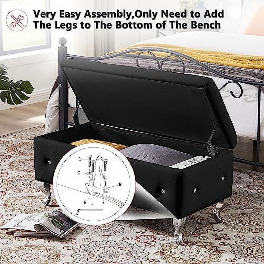 Grey Velvet Ottoman Bench with Metal Legs Q599