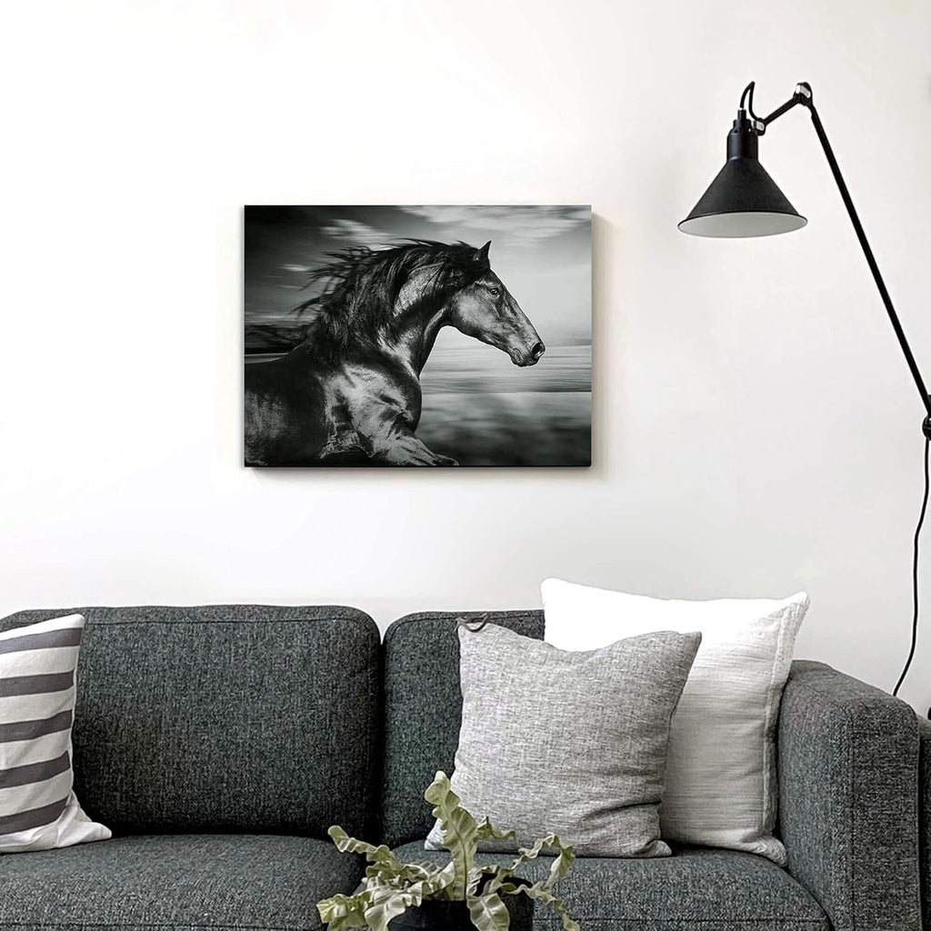 Black Horse Canvas Picture Prints Wild Animal Painting Art Artwork on Canvas K481