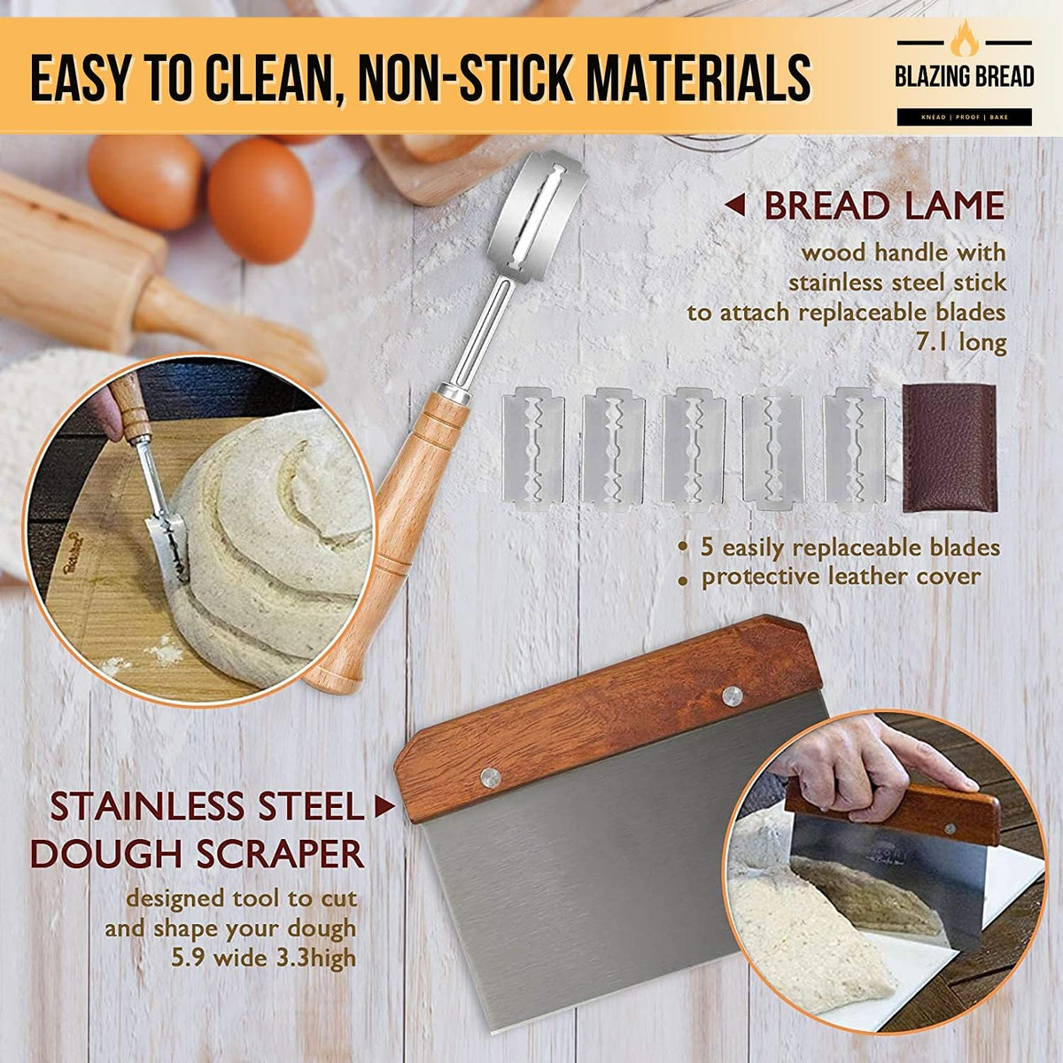 Round & Oval Proofing Baskets with Lame Whisk Dough Scraper, 100% Natural Rattan Cane U30664