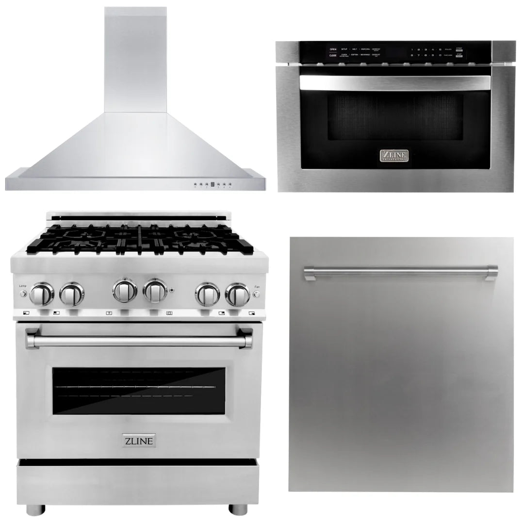 30 Range All Gas, Range Hood, Microwave Drawer, Dishwasher J623
